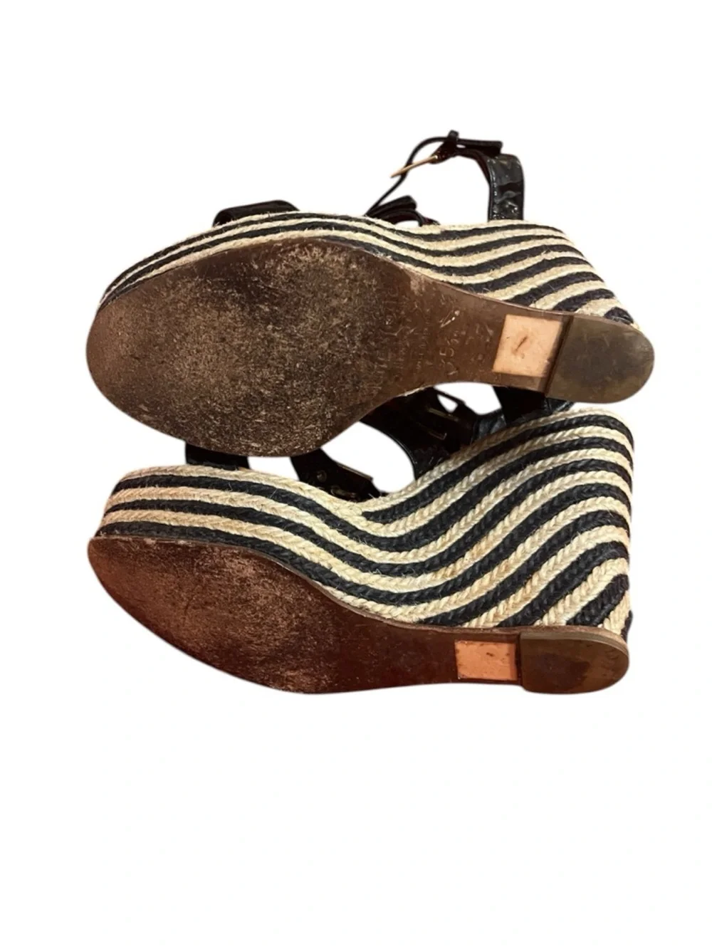 kate spade Black Patent Triple-Strap Espadrille Wedge Sandals